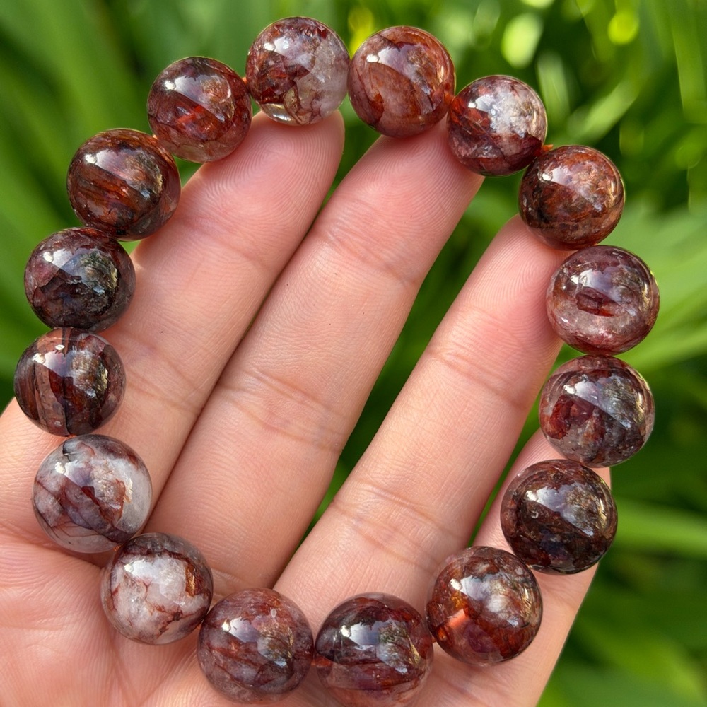 12.8mm‎ stretchable fire quartz bracelet 0702